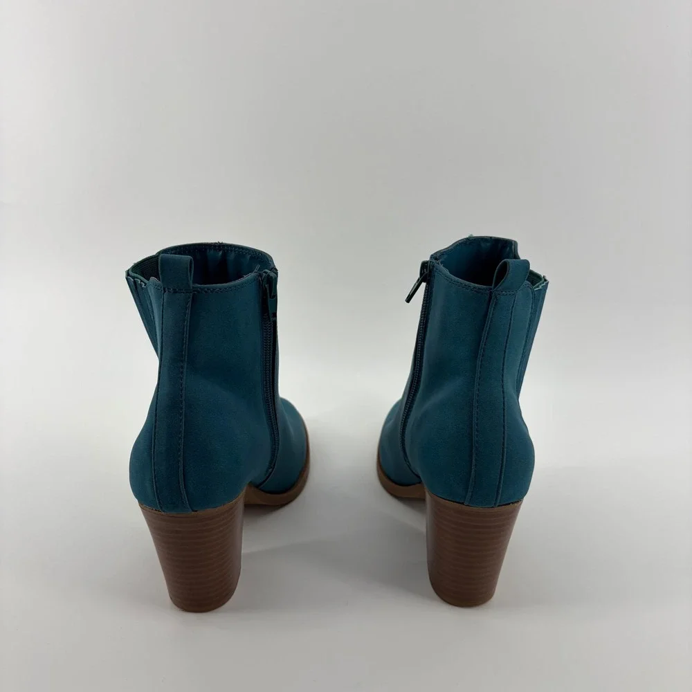 Serra‎ Teal Blue Suede Chelsea Block Heel Ankle Boots Size 8 - Picture 2 of 8